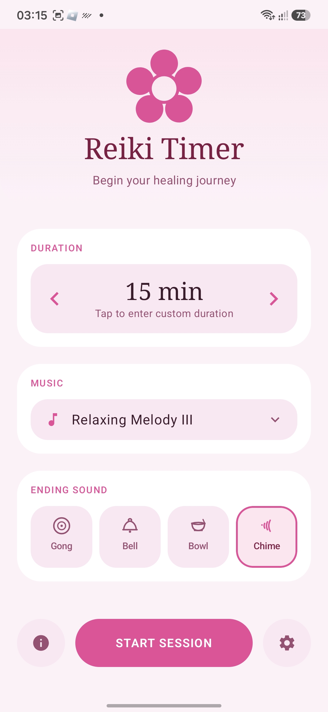 Главный экран Reiki Timer в светлой теме